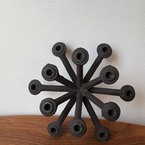 Danish Decor Modern Black Cast Iron Starburst Candelabra, Vintage Home Styling